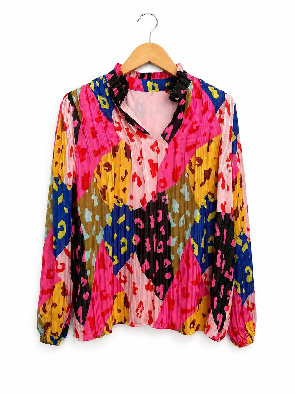 LDC Leopard Color Block Printed Crinkle Blouse